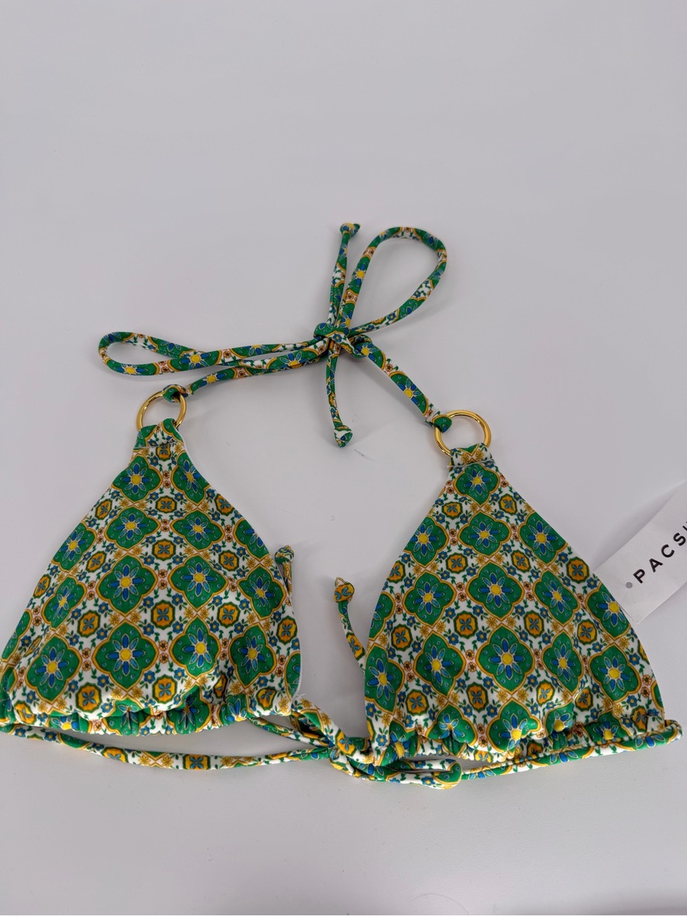 Amor y Besos Green Tile Print Triangle Bikini Top